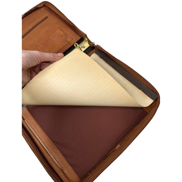 Vintage Leather Portfolio Organizer Binder with Zipper 3-Ring Padfolio Brown 13” - Picture 4 of 9